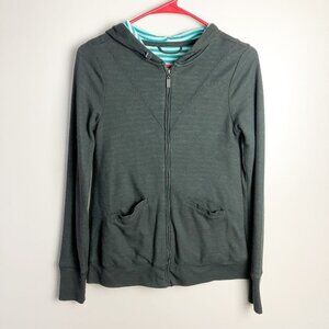 Saturday Sunday Anthropologie Full Zip Striped Hood Hoodie Gray Womens XS